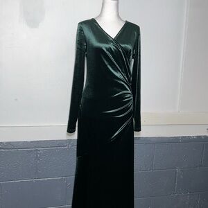 ZABERRY Wrap VNeck Long Sleeve Mermaid Ruched Velvet Cocktail Midi Dress NWOT